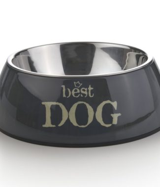 MELAMINE EETBAK ROND BEST DOG GRIJS 27 X 9 CM
