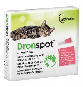 Dronspot Spot-on ontworming middelgrote kat 2,5-5 kg 2 pipetten