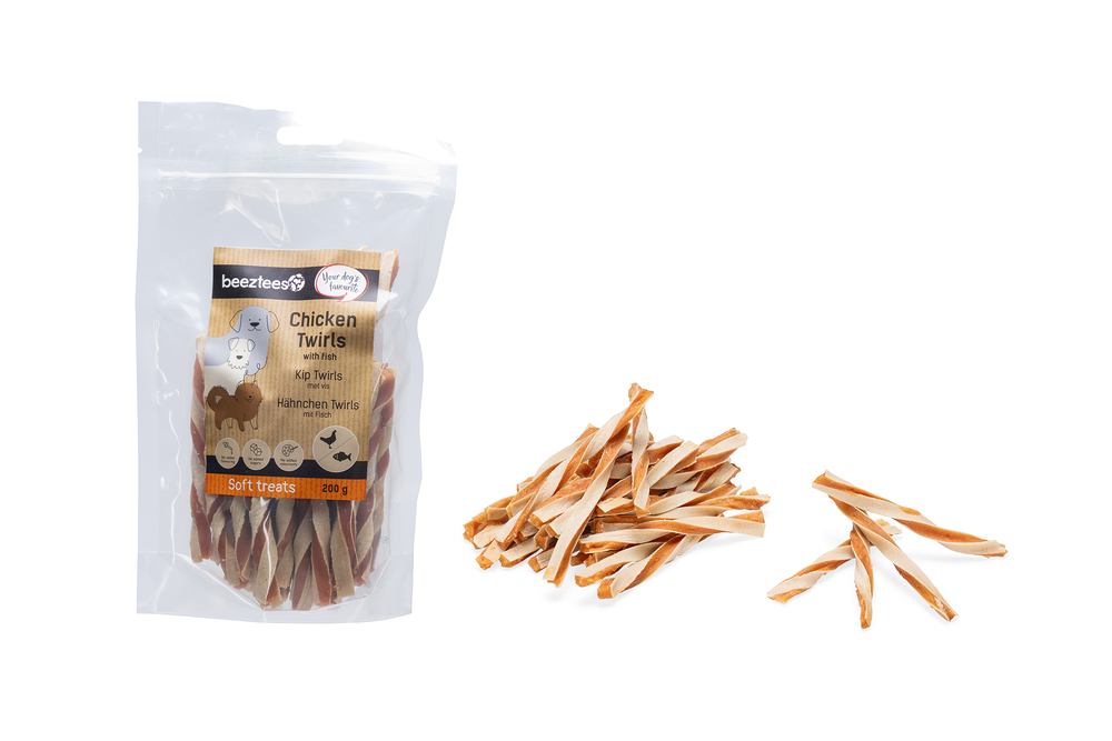 Beeztees Hondensnack Kip Twirls met Vis 200 gram