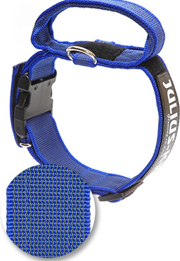Halsband met handvat en tekstlabel - Blauw - 40mm x 38-53cm